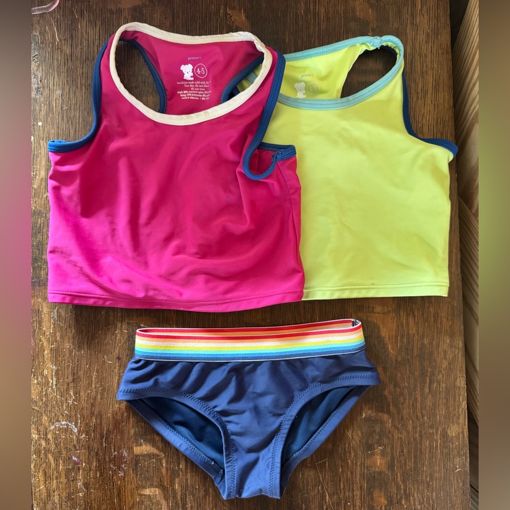 Primary girls bathing suit size 4-5 two tops and bottom